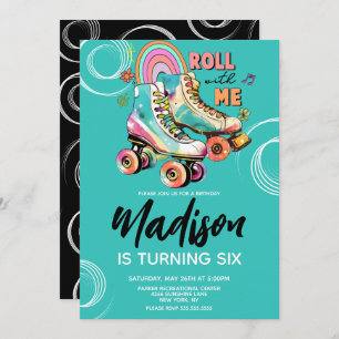 Invitación Rolling Skates Rainbow Birday Party