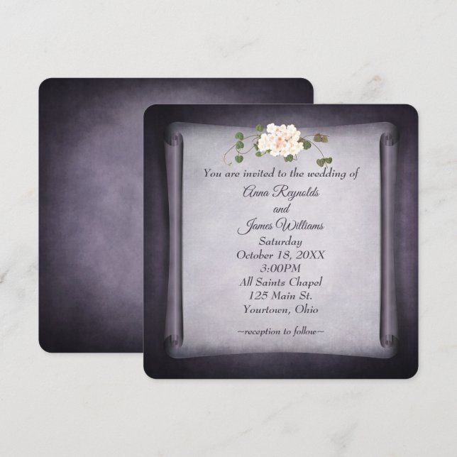 Invitación Rollo de boda púrpura oscuro (Anverso / Reverso)
