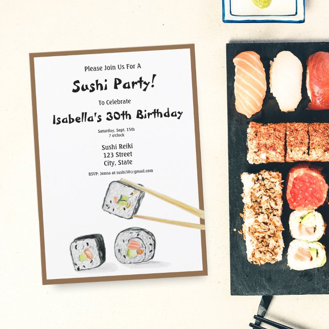 Invitación Rollos De Sushi Con Fiesta De Palillos (Subido por el creador)