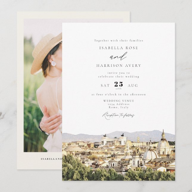 Invitación ROMA Italia Skyline Destination Wedding (Anverso / Reverso)