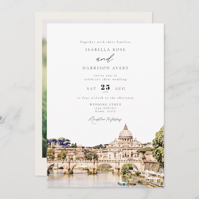 Invitación ROMA Italia Skyline Destination Wedding (Anverso / Reverso)
