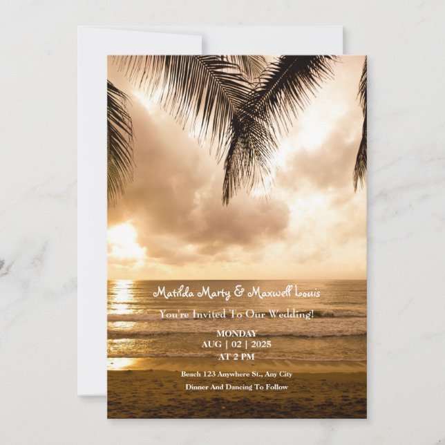 Invitación Romance al atardecer: Boda en la playa (Anverso)
