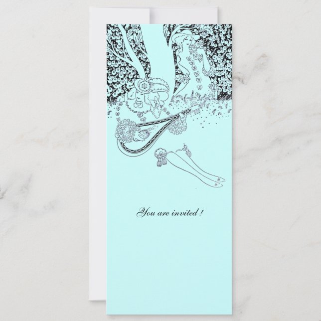 INVITACIÓN ROMANCE / AMANTES ROMÁNTICOS FIESTA DE BODAS AZUL  (Anverso)