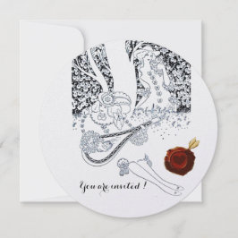 Invitación ROMANCE, AMANTES ROMÁNTICOS SELLO DE CERA ROJA Neg