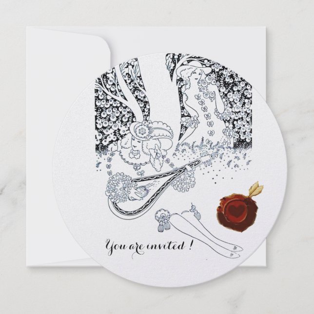 Invitación ROMANCE, AMANTES ROMÁNTICOS SELLO DE CERA ROJA Neg (Anverso)