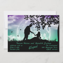 Invitación Romance bajo la luna verde y morada: fuga de enamo