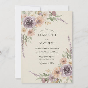 Invitación Romance Bodas Flor de Melocotón Lila
