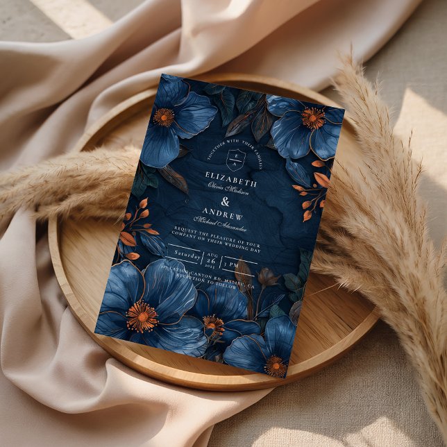 Invitación Romance Botánico de Azul Marino (Subido por el creador)