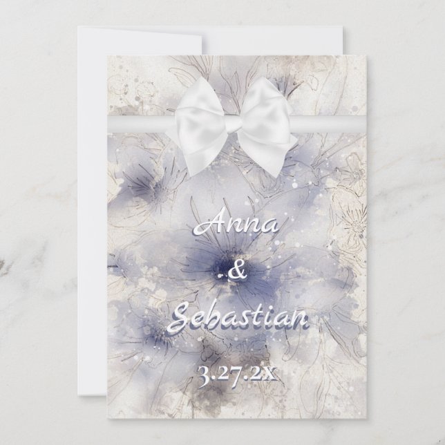 Invitación *~ Romance Bow AR26 Flor QR Boda RSVP (Anverso)