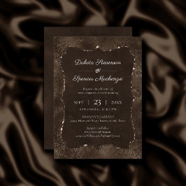 Invitación Romance bronce de medianoche | Damasco satinado