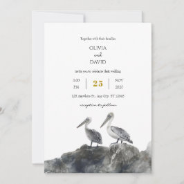 Invitación Romance costero Dusty Pelican Couple Beach Wedding
