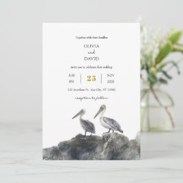 Invitación Romance costero Dusty Pelican Couple Beach Wedding