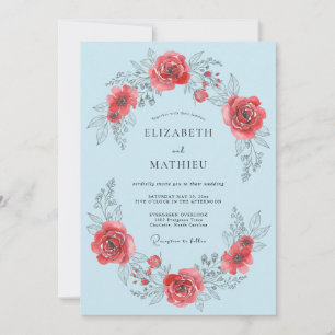 Invitación Romance de Boda con Flor de Rosa Azul Claro