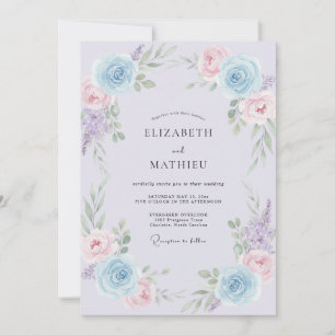 Invitación Romance de Boda Flor de Lila Azul