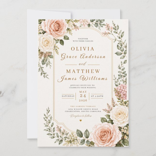 Invitación Romance de Jardín Atemporal (Anverso)
