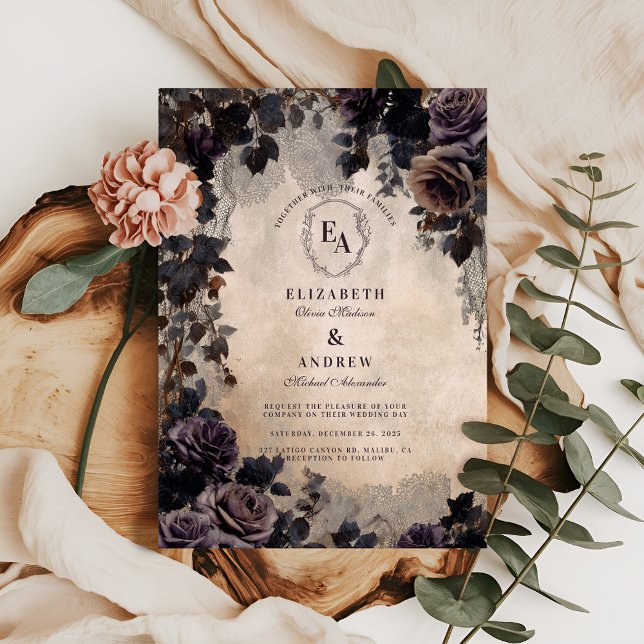 Invitación Romance de la Lavanda Gótica y Rosas (Subido por el creador)