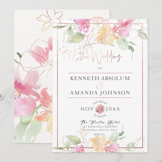 Invitación Romance de los rubefacción de los pixDezines, flor (Anverso / Reverso)