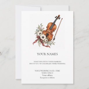 Invitación Romance de palo de rosa Violín Boda