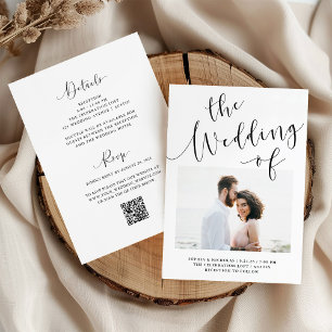 Invitación Romance elegante   Foto de código QR todo en un Bo
