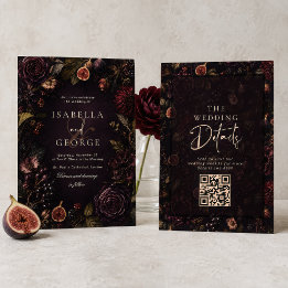 Invitación Romance Enraizado Burgundy Floral Boda