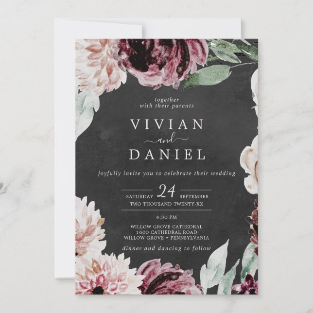 Invitación Romance floral | Boda Gray Casual (Anverso)
