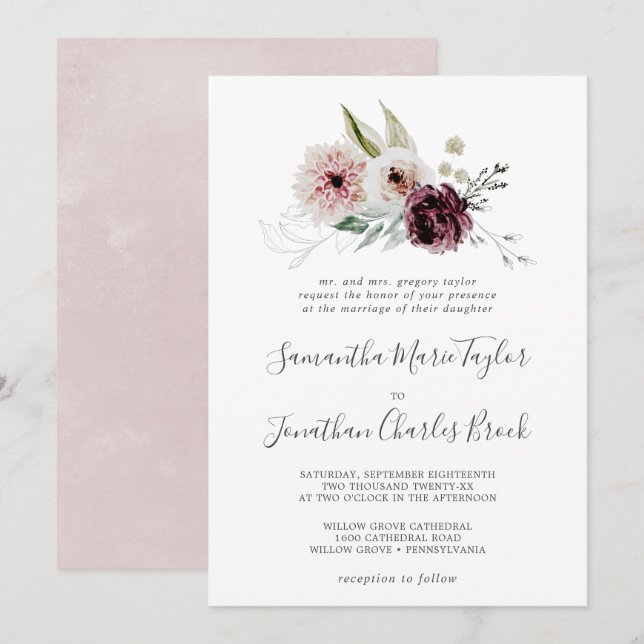 Invitación Romance floral Boda tradicional (Anverso / Reverso)