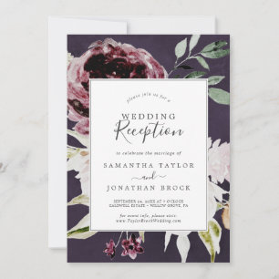 Invitación Romance Floral   Recepción de Boda Ciruela