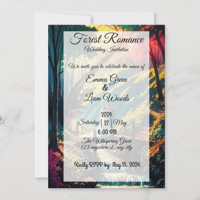 Invitación Romance forestal: Una historia Boda (Anverso)