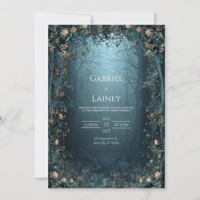 Invitación Romance gótico encantado Boda forestal nocturno (Anverso)