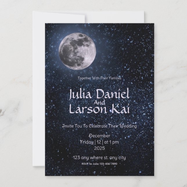 Invitación Romance iluminado por luna - Boda Starry (Anverso)