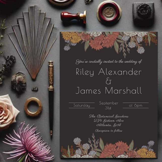Invitación Romance oscuro Art Nouveau Floral Bouquet Boda (Subido por el creador)