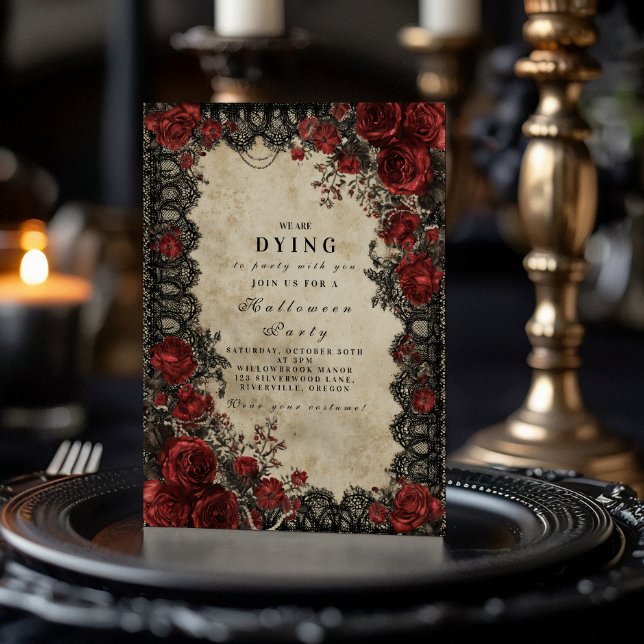Invitación Romance Oscuro de Encaje Fiesta de Halloween (Subido por el creador)