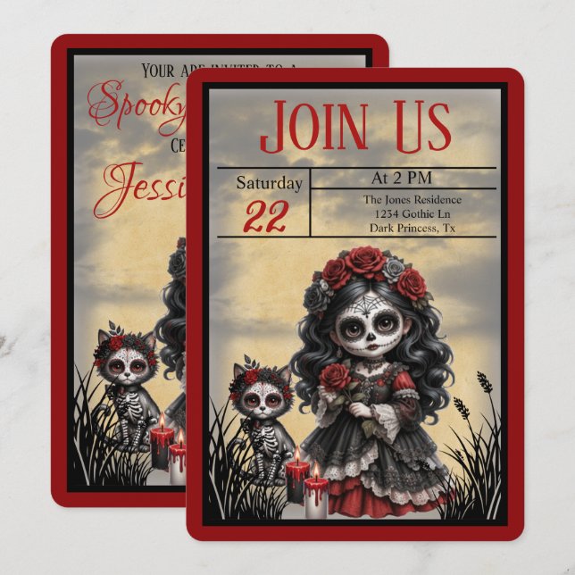 Invitación Romance Oscuro_ Rosa Carmesí (Anverso / Reverso)
