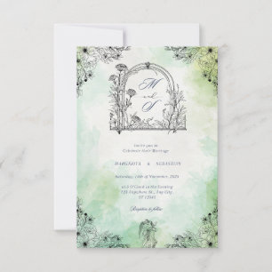 Invitación romance oscuro vintage salvar fecha verde