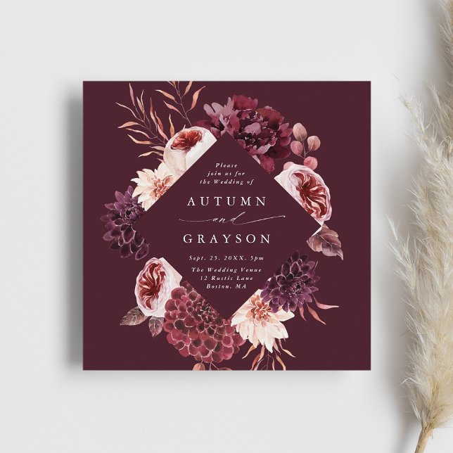 Invitación Romance otoñal Burgundy Watercolor Plaza Boda (Subido por el creador)
