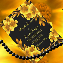 Invitación Romance otoñal falso amarillo dorado floral geomét