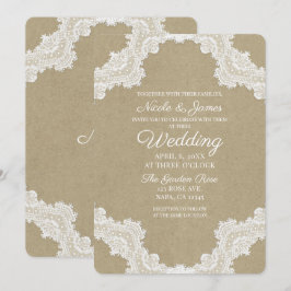 Invitación Romance Rústica Elegante Encaje Blanco y Boda Kraf