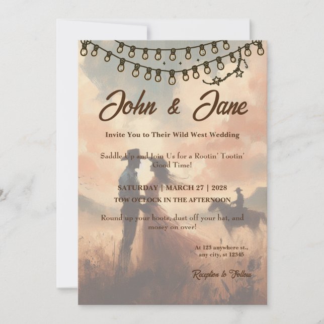 Invitación Romance rústico: Boda salvaje del Oeste (Anverso)