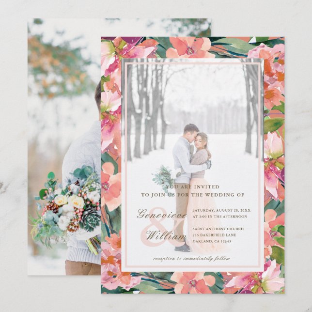 Invitación Romance rústico Hermoso Dos Bodas de fotografía (Anverso / Reverso)