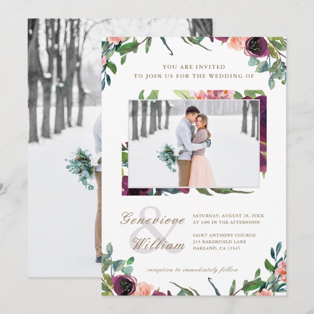 Invitación Romance rústico Hermoso Dos Bodas de fotografía (Anverso / Reverso)