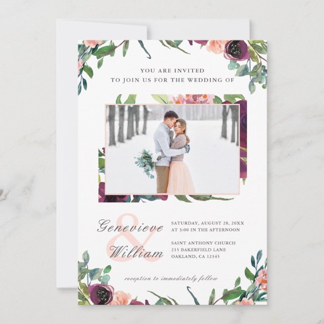 Invitación Romance rústico Hermoso Dos Bodas de fotografía (Anverso)