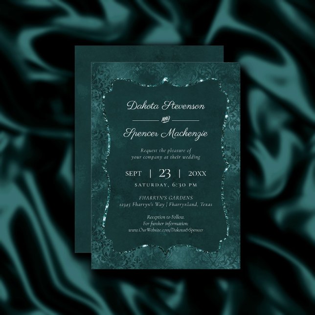 Invitación Romance Verde azulado de medianoche | Boda oscuro  (Subido por el creador)