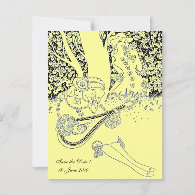 Invitación ROMANÍA, GUARDAR LA FECHA, negro y amarillo (Anverso)