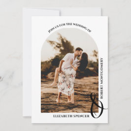 Invitación Romantic Arched Photo Black and White Wedding