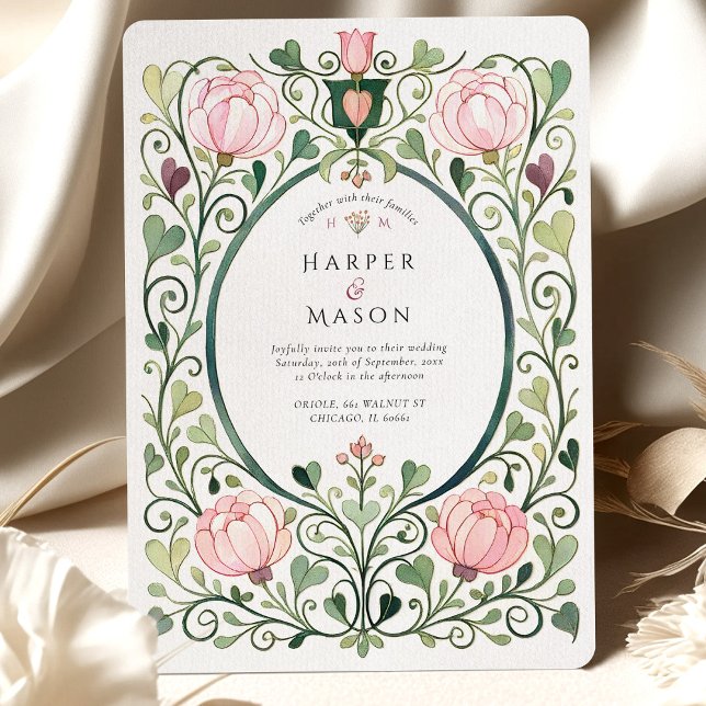 Invitación Romantic Art Nouveau Pink Peony Wedding (Subido por el creador)