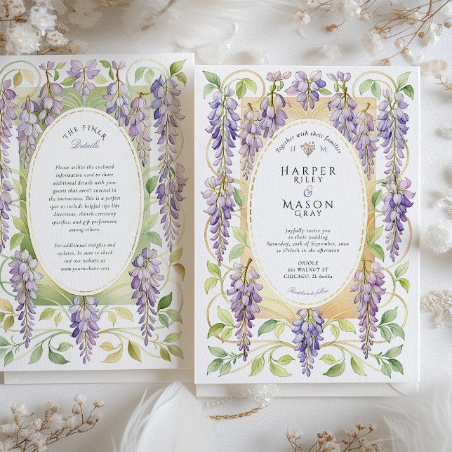 Invitación Romantic Art Nouveau Wisteria Gold Wedding (Subido por el creador)