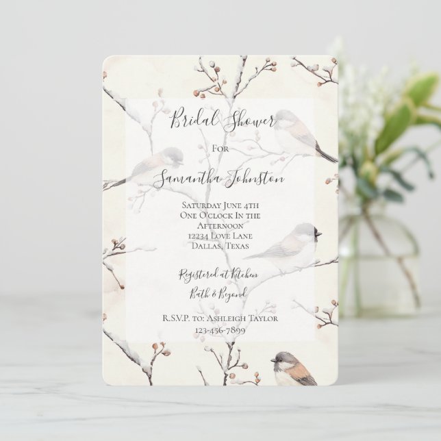 Invitación Romantic Birds in a Tree Bridal Shower (Anverso de pie)