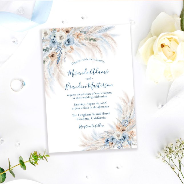Invitación Romantic Blue Calligraphy Floral Boho Wedding (Subido por el creador)