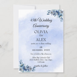 Invitación Romantic Blue Floral Wedding Anniversary