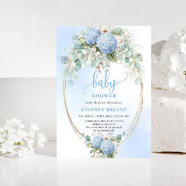 Invitación Romantic Blue Hydrangea Baby Shower Gold Invitatio